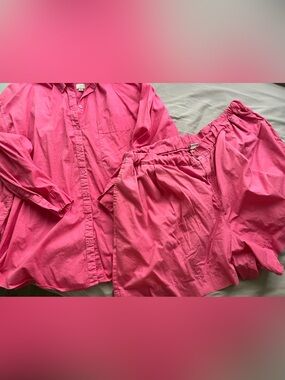 Plus size a new day hot pink fuchsia cotton button up shirt & short SET size 2X